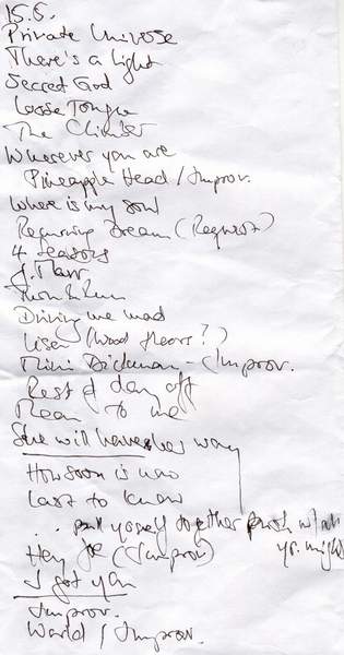Setlist concert Brussels noted by Nici
