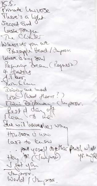 Setlist concert Brussel genoteerd door Nici
